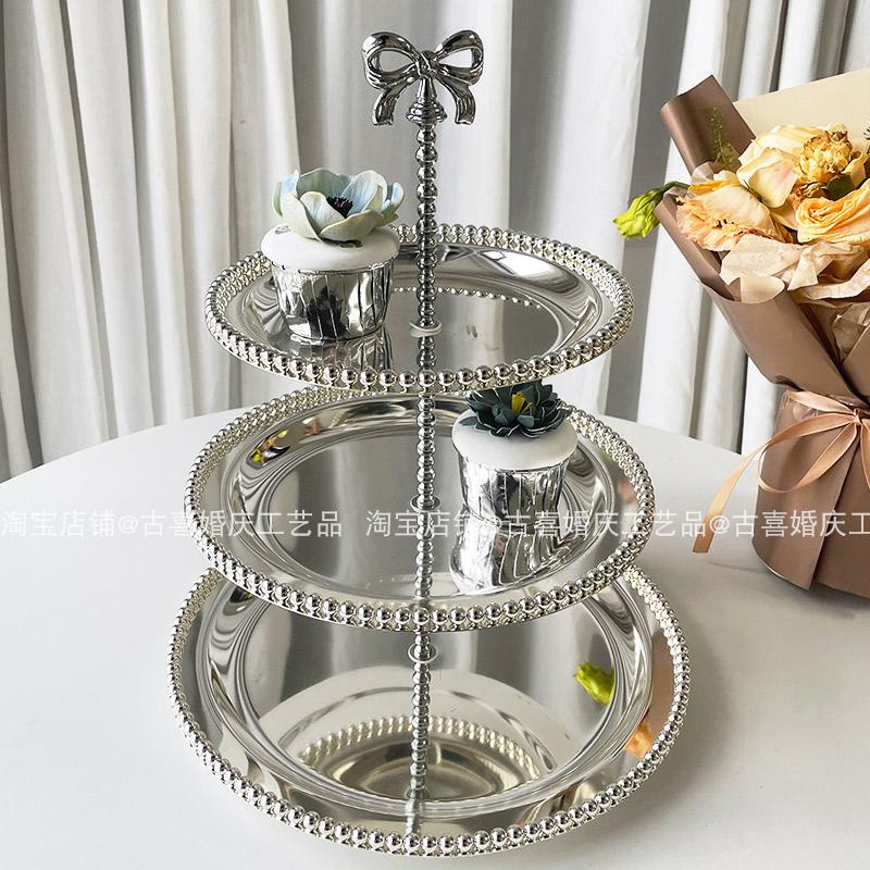 Elegant European-Style Three-Tier Silver Cake Tray for Home Living Room Coffee Table Dessert Table Decoration Snack and Dried Fruit Tray