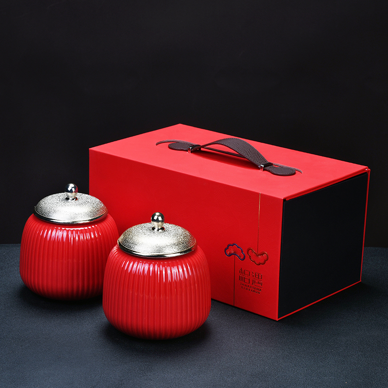 High - end tea packaging box empty gift box Tea cans ceramic seal double - canned handcuff box empty box