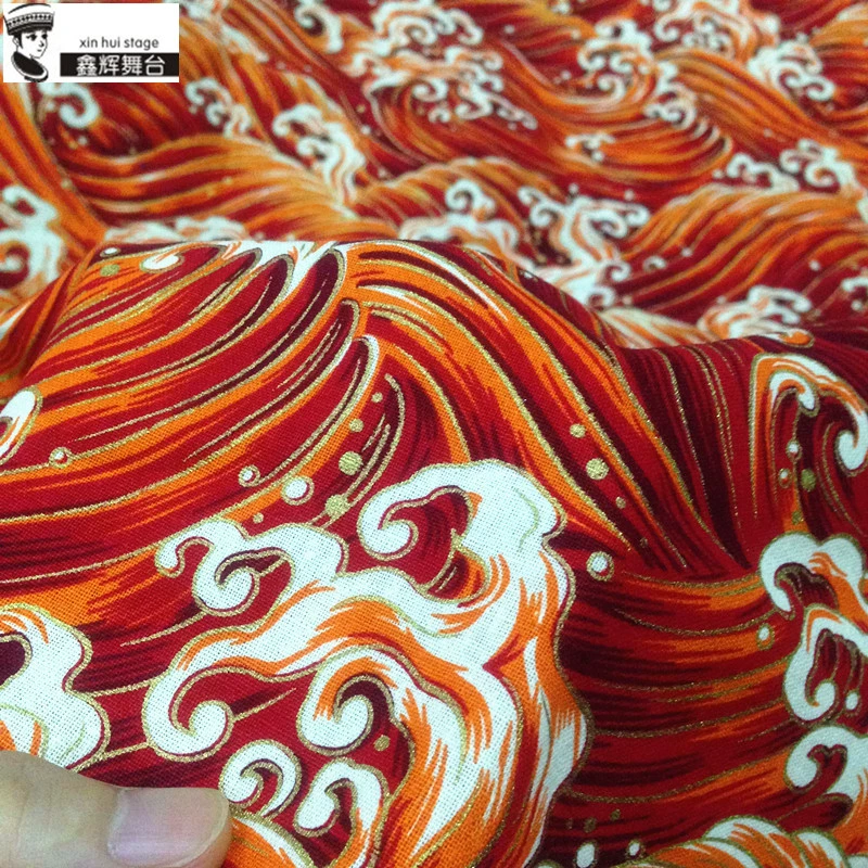 Trung Quốc phong cách bông sóng khăn trải bàn khăn trải biển vải in vải DIY handmade mạ vàng Hyperion gió xanh - Vải vải tự làm vải bố thô