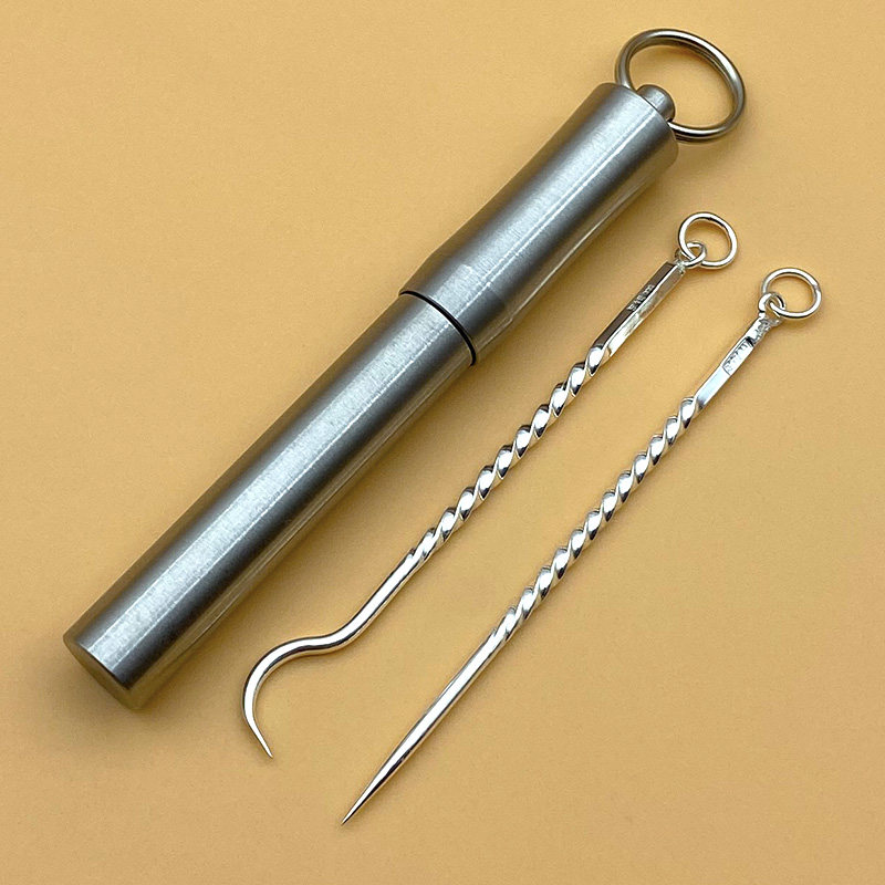 s999 Pure Silver Toothpick Advanced Metal Dental Tooth Tool with Portable Stainless Steel Tooth Card Mini Tanker Box