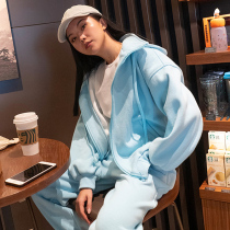 MOONA customized new spring and autumn plus velvet clothing women loose ins surge thickened zipped cardio-hoodie with cap sports blouses