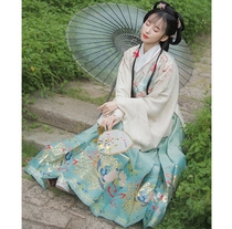 Zhong Ling Ji Gui Ling: jacket skirt Ming Han suit cross-collar short jacket Pipa sleeve makeup flower woven gold horse face dress set autumn and winter