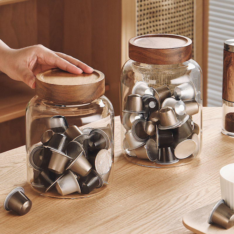 Transparent Glass Sealed Jar Food-Grade Coffee Bean Storage Jar Coffee Capsule Storage Box Large Storage Jar