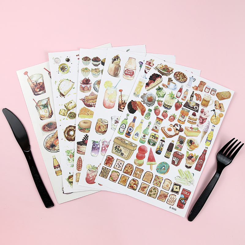 Hand account stickers hand-painted food vibrato homemade menu recipes food stickers collection DIY hand account decoration stickers
