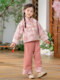 Girls' New Chinese-Style Tang Suit Spring Outfit 2025 New Children's Hanfu Jacket with Traditional Buttons, National Style Girl's Wide-Leg Pants Set