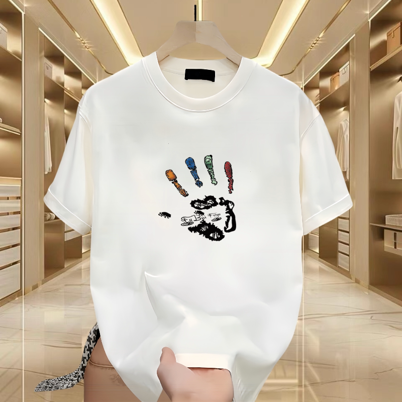 Kazuki Kuraishi's Trendy Brand Design Four-Color Palm Print Short-Sleeve Top for Men, New Versatile Casual Half-Sleeve T-Shirt