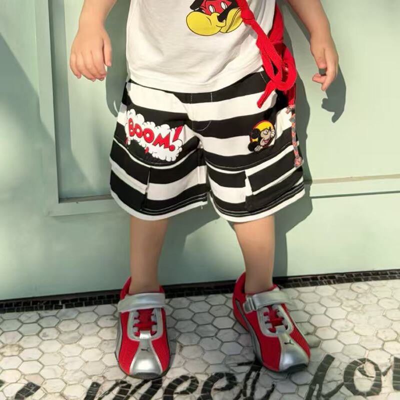 26 Summer (80-120) Cute and Adorable Black and White Striped Mickey Pants 6322