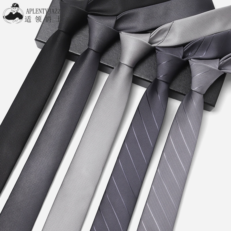 Серый галстук мужская официальная одежда, деловая узкая версия тонкого черного галстука ручной работы, корейская версия дикого студенческого интервью, темно-синий галстук 6 см Изображение 1