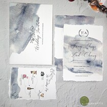 Haze blue invitation invitation for wedding 2020 wedding invitation custom hand tear edge imported cotton paper high end
