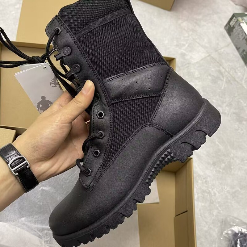 Authentic New 2017 Combat Training Boots, Men's Leather Boots, Genuine Ultra-Light Training High-Top Boots, Outdoor Summer Work Leather Boots