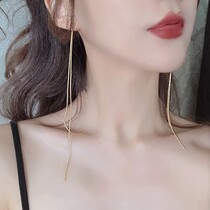 Simple personality super long tassel ear line Korean version of design sense metal chain earrings tide earrings earpin ear clip without ear hole female