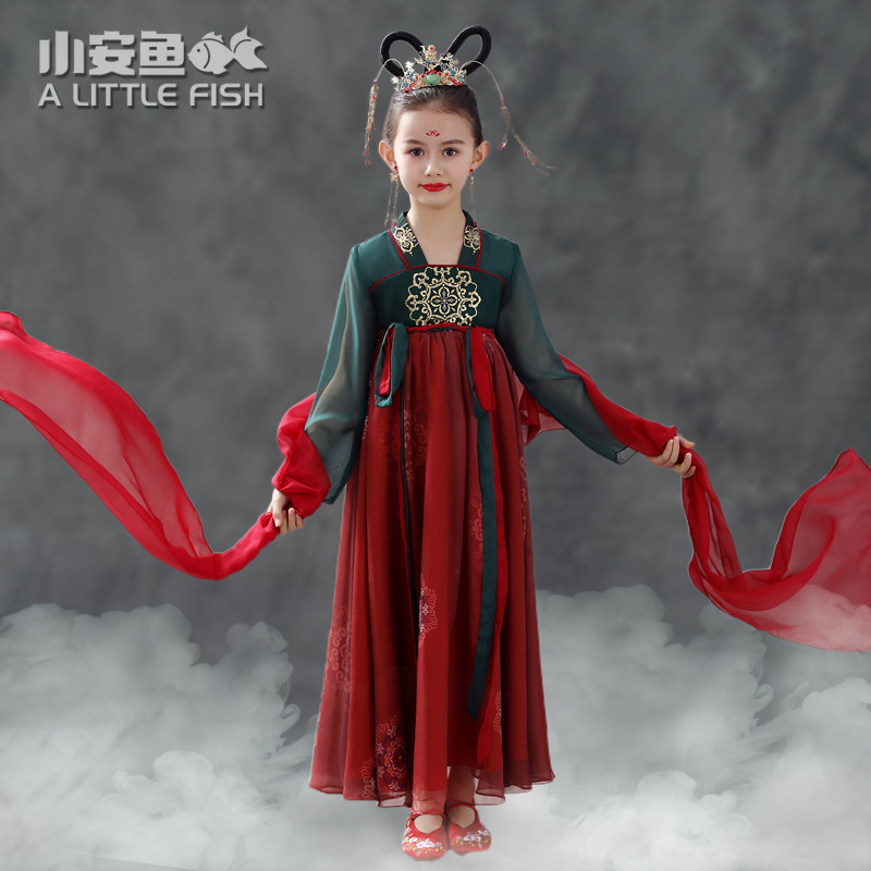 Hanfu Girls ancient dress Children Super Fairy dress Tang dress Little girl Baby kimono dress Chinese style spring and summer dress Long sleeve