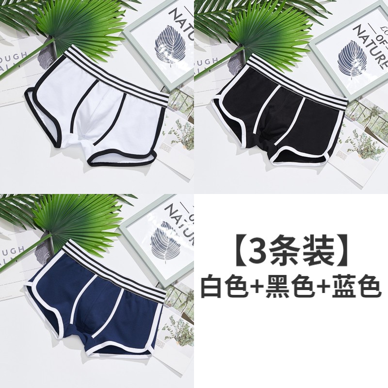 [3 Pack] White + Black + Blueman underpants schoolboy pure cotton Four corners summer Thin nature Perplexed motion 2021 new pattern Big size Flat angle Shorts head