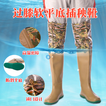 Soft Bottom Transplanting Boots for Men and Women Paddy Fields Shoes Socks Farmland Shoes Over Knee Water Shoes Long Rain Boots Ultra High Cylinder Rain Shoes Plowing Fields