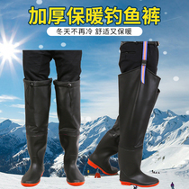 Winter plus thickened anti-slip fishing shoes over knee long cylinder integrated cotton rain shoes Ultra high cylinder cotton rubber shoes sewer pants