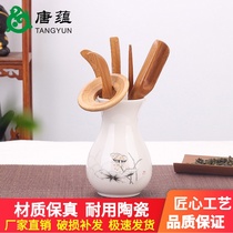 Special offer kung fu tea accessories purple sand ceramic bamboo tube tea clip tea spoon tea ceremony six gentlemen Tea Set 6 sets