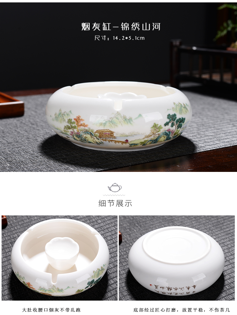 Suet jade porcelain kung fu tea set of a complete set of dehua white porcelain household contracted sitting room tea cup lid bowl suit