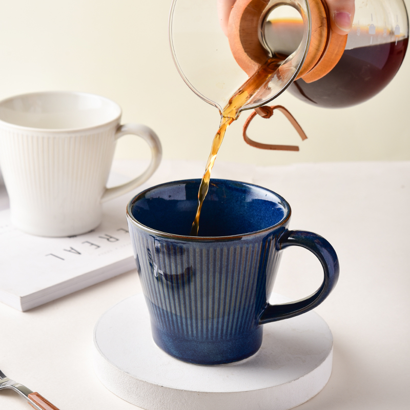 Japanese retro ceramic coffee cup 300ML large-capacity latte cup pull flower cup ins high-end American coffee cup