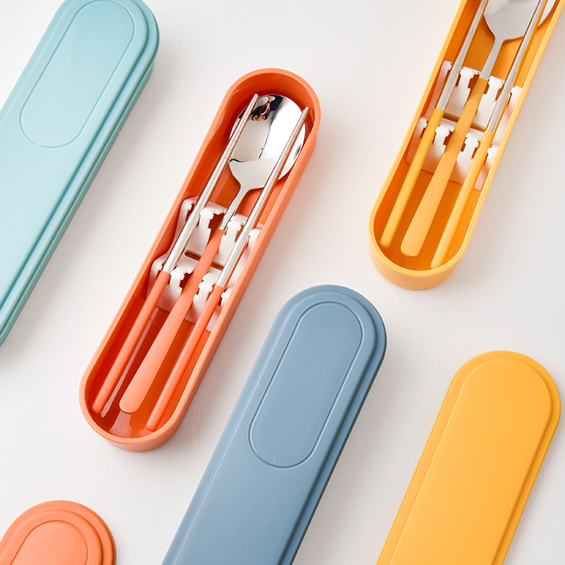Morandi color 304 stainless steel portable chopsticks spoon two-piece set of children's single students go out to store tableware