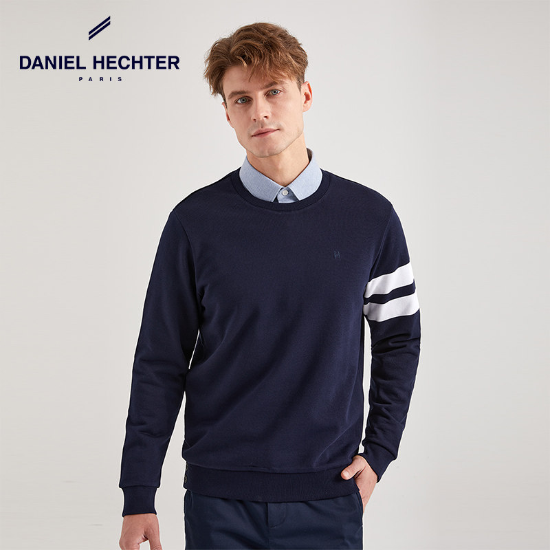 Hechter France Denny Eat Men's fashion Spring Autumn Fashion Streak Collision with long sleeves round neckline sleeves Head thick cotton T