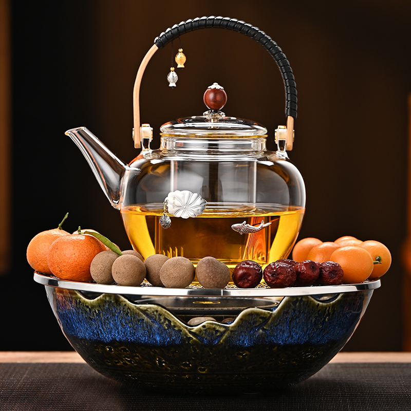 Home Furnaces Surround Stove Cooking Teapot Glass Tea Set Home Electric Pottery Stove Cooking Tea Ware Chinese Style Retro Burning Kettle-Taobao