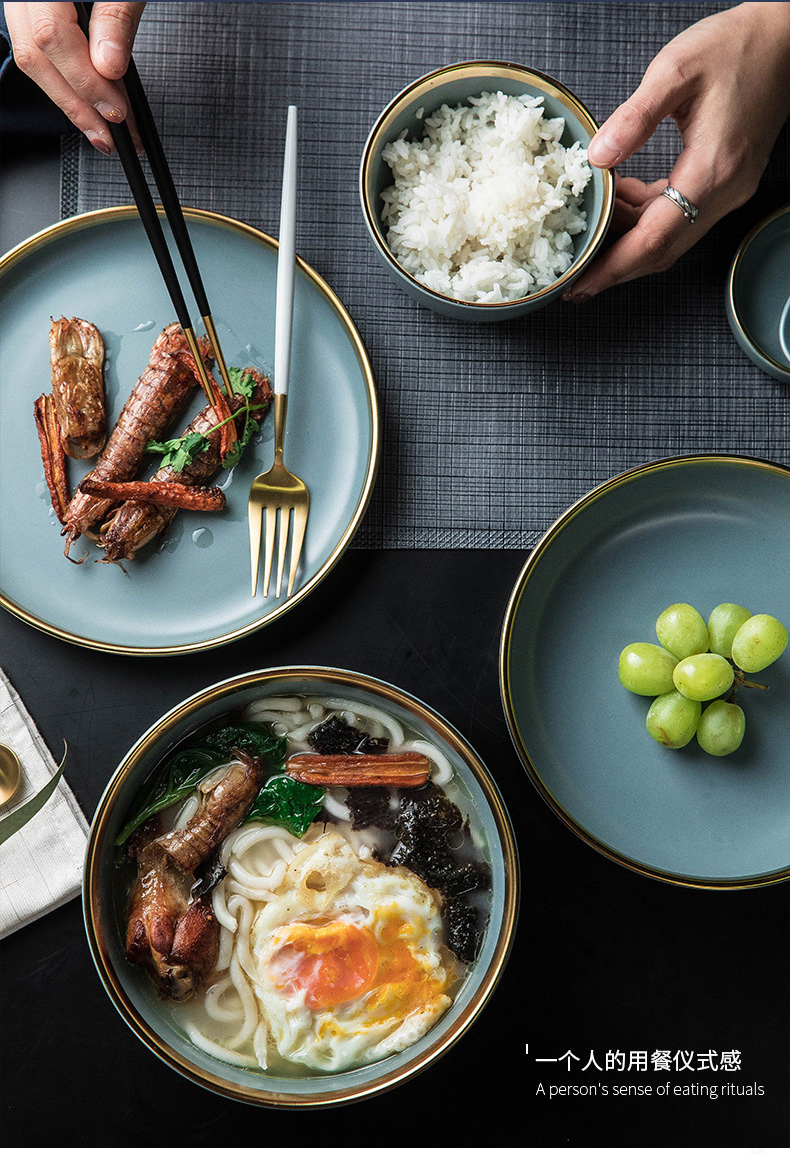 The dishes suit household Nordic light wind up phnom penh key-2 luxury jingdezhen ceramic bowl chopsticks single plate suit dishes