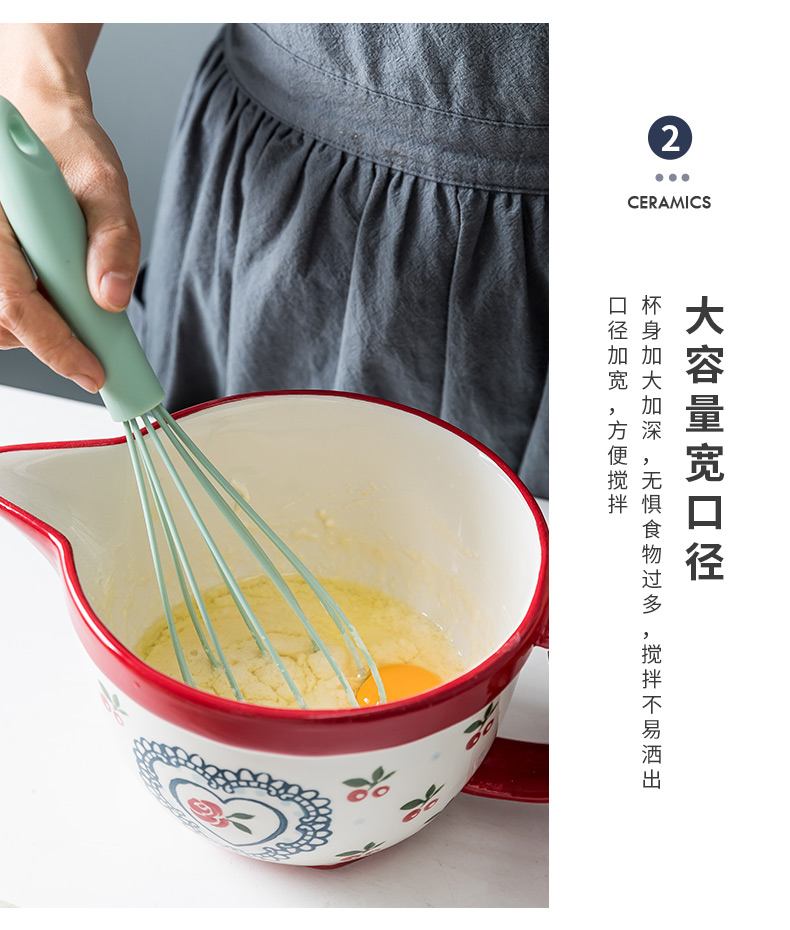 Web celebrity ceramic bowl bowl household egg salad bowl bowl kitchen batter bowl bowl with the handle large capacity