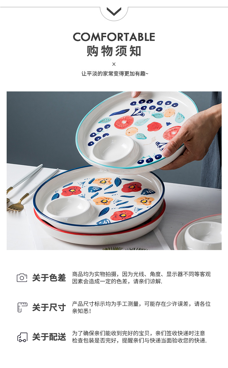 Creative ceramic dumpling dish express it in Japanese dishes household vinegar dish drop large round plate tableware ins