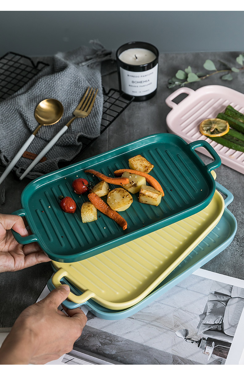 Nice steak dishes Nordic paella pan ceramic plates rectangular creative web celebrity western dishes