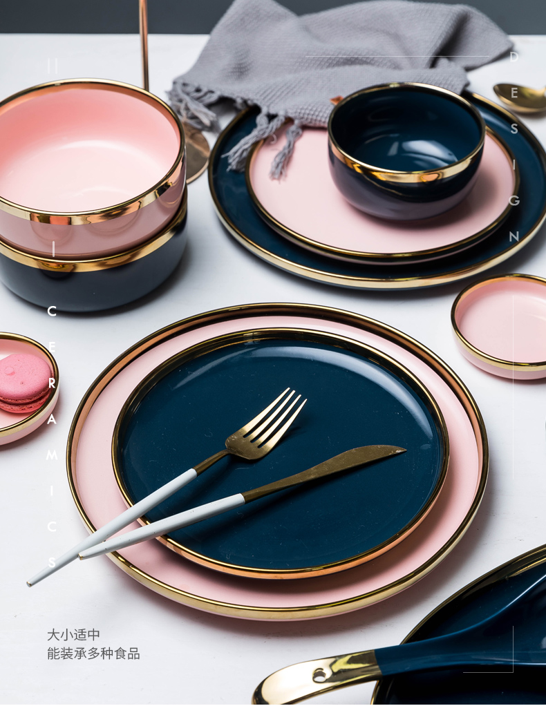 Eat rice bowl ceramic dish dish suits for large soup bowl rainbow such to use a single northern wind tableware light one key-2 luxury home food