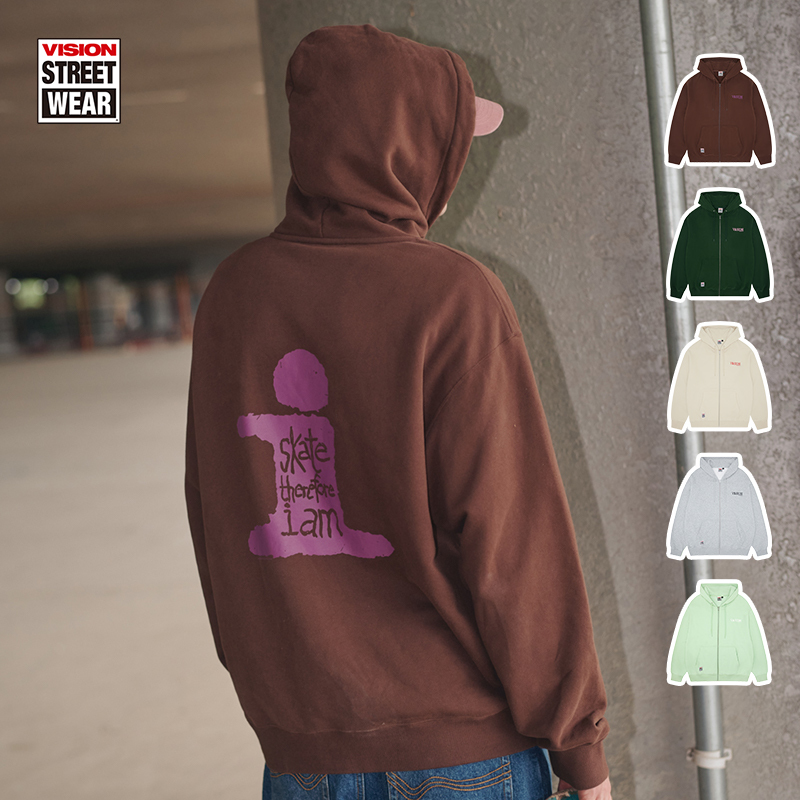 Vision Official American Street Style Loose Zipper Sweatshirt Hoodie Jacket with Retro Pattern for Men and Women