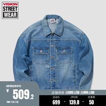 VISION STREET WEAR letter jacket denim jacket men and women with the same polished white tide jacket