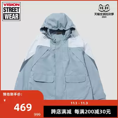 VISION STREET WEAR reflective letter print stitching jacket tide coat thin men's V201MN3004