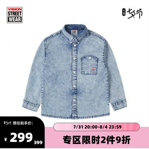 VISION Street Wear male and female children loose comfort long sleeve denim shirt boy clothing 22 spring new