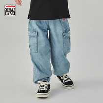 VISION Street Wear Mens and womens all-cotton denim washed long pants for children 22 spring new
