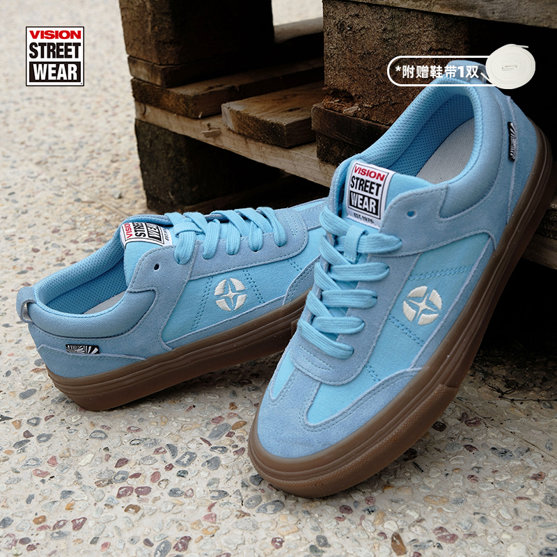 Vision Official Chopper Sky Blue Retro T-Shaped Suede Men's and Women's Canvas Shoes American Style Skateboard Shoes