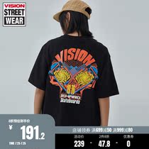 VISION men and women with the same skateboard before and after high and low design short-sleeved T-shirt V202NC2032