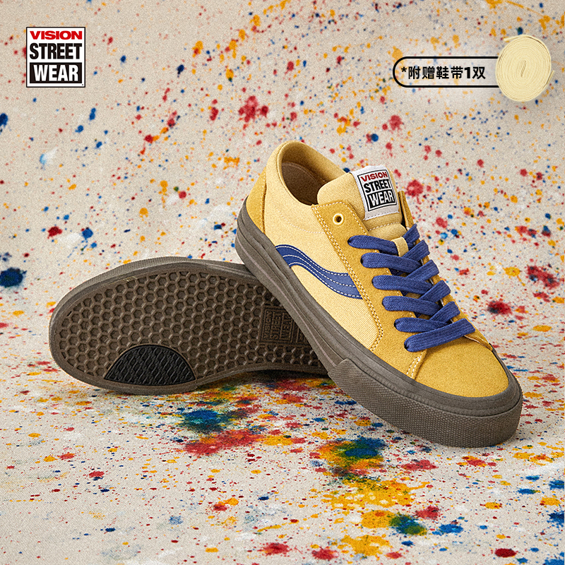 Vision X Odd Astley Pro Contrasting Color Violent Yellow Low-Top Suede Canvas Shoes Skateboard Shoes for Men and Women