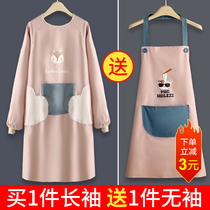 Long sleeve apron female household kitchen 2021 new waterproof and oil-proof overalls fashion Korean cute cooking waist