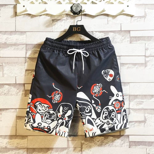 Мужские японские мультяшные пляжные штаны для отдыха, шорты, большой размер