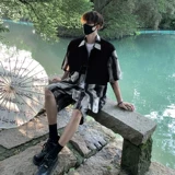 Ханьфу, мужской шелковый комплект, рубашка, куртка, китайский стиль, короткий рукав