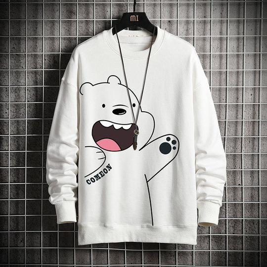 Autumn and Winter Fleece-Lined Thickened Sweatshirt for Men, Korean Style Trendy Loose-Fitting Large Size Long-Sleeve Thermal Clothing