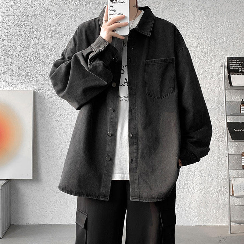 ヴィンテージアメリカンレトロデニムシャツ（メンズ）、春秋用デニムシャツ、ジャケット、プラスサイズメンズアウターウェア。