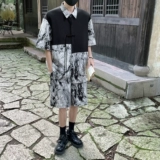 Ханьфу, мужской шелковый комплект, рубашка, куртка, китайский стиль, короткий рукав