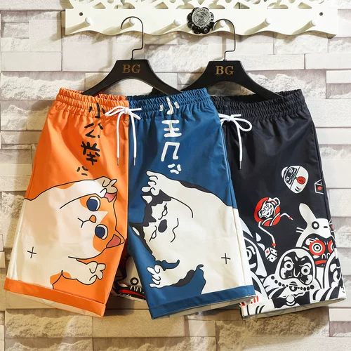 Мужские японские мультяшные пляжные штаны для отдыха, шорты, большой размер