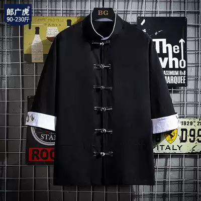 Chinese style summer crane seven-point sleeve embroidered shirt male robe Ukiyo-E top fattened fat coat