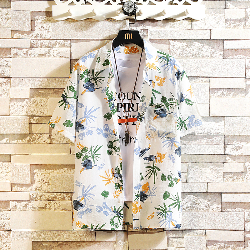 Hawaiian Style Floral Shirt Men's Short-Sleeved Beach Vacation Men's Clothing Ice Silk Shirt Loose Large Size Top