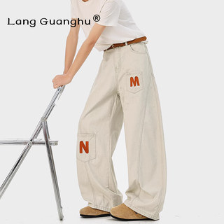 Trendy Brand Letter Embroidery Workwear Casual Pants Unisex Cleanfit High Street Design Loose Straight-Leg Wide-Leg Pants