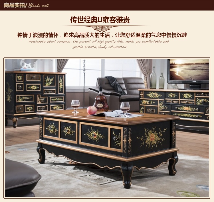 Đen phong cách châu Âu phòng khách đồ nội thất đồ gỗ rắn sơn bàn cà phê Tủ kết hợp tủ khách sạn bàn cà phê giường đẹp