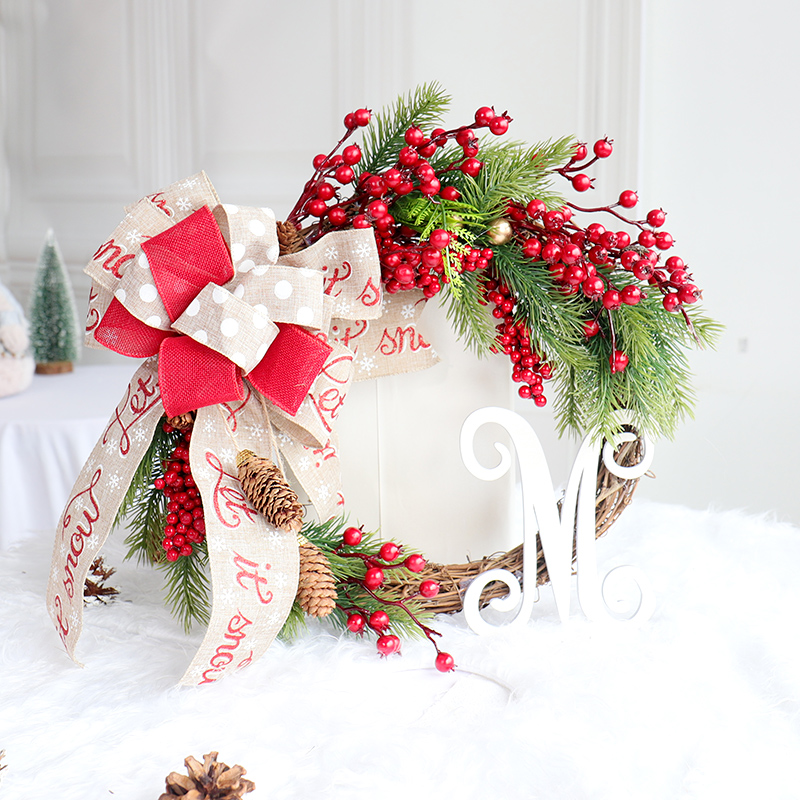 Christmas decorations garland creative American ins country style wall pendant Christmas tree accessories pine cone rattan circle